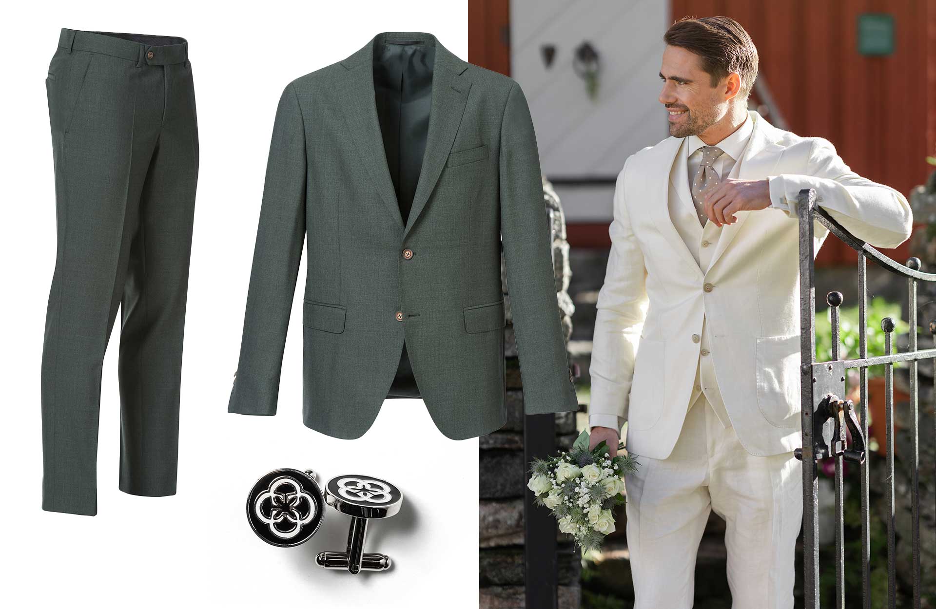 grønn og hvit dress samt mansjettknapper fra Cavaliere