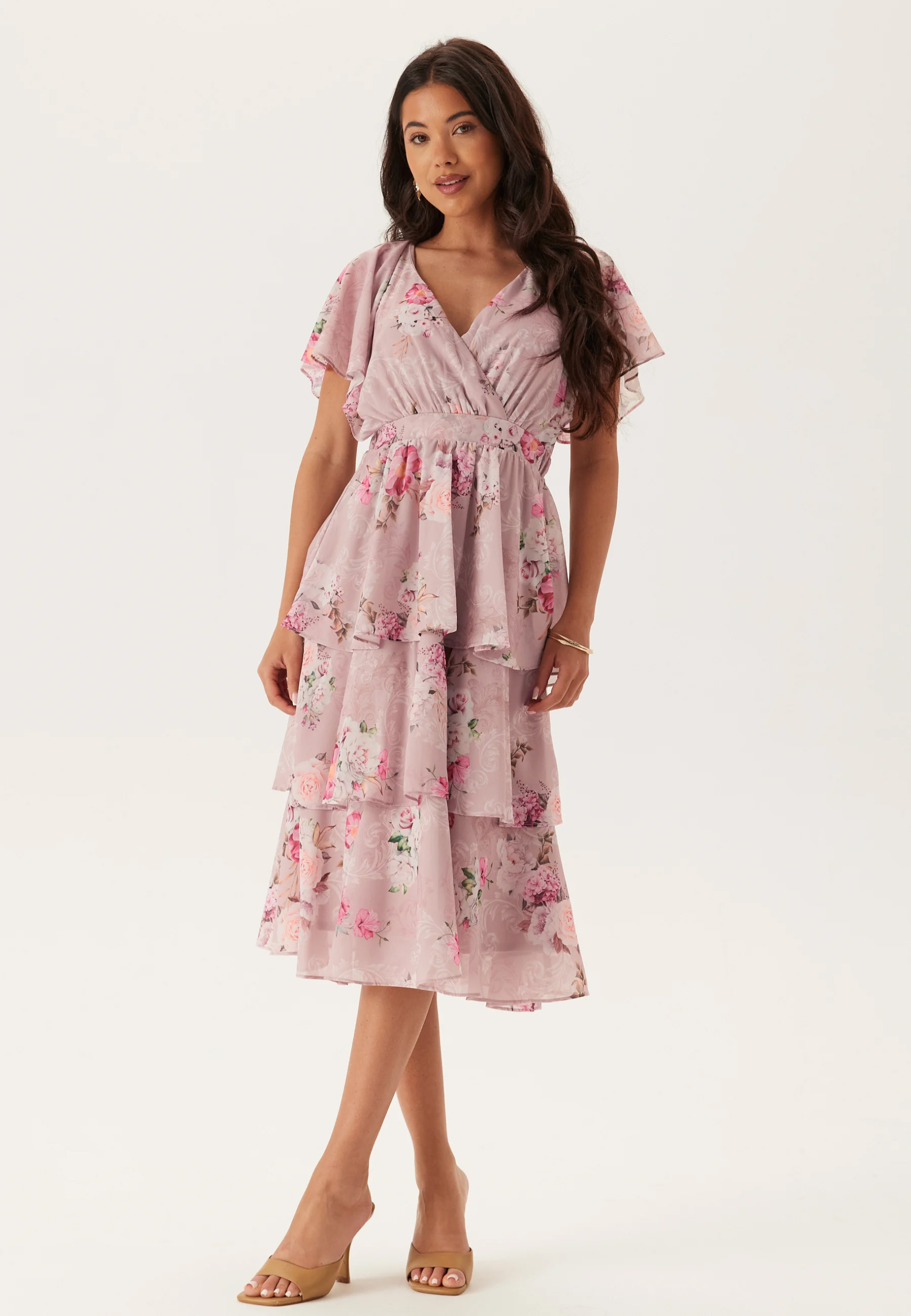 Floral Flutter Tiered Midi Dress fra Goddiva