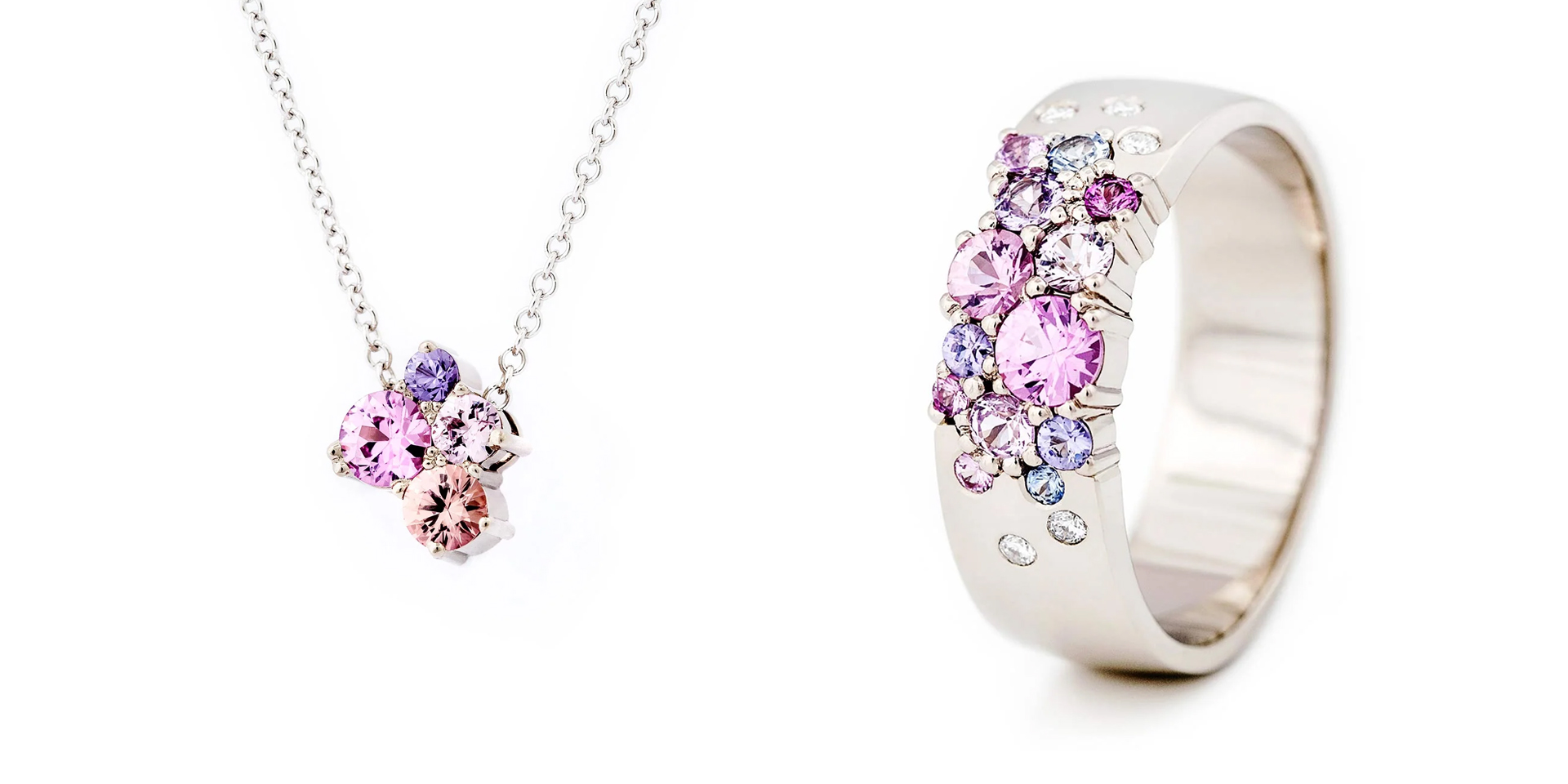Keto Meadow Pink smykke og ring, design Jussi Louesalmi