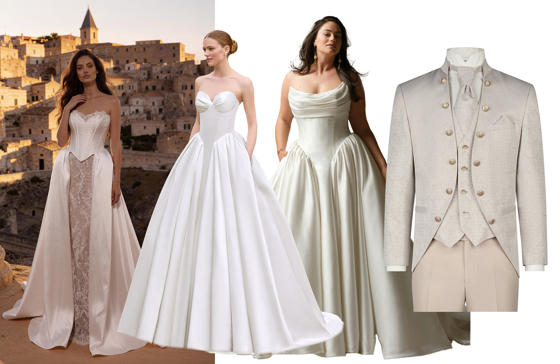 Brudekjoler fra Monica Loretti, Pronovias og Maggie Sottero. Dress fra Tziacco Brudekjoler fra Monica Loretti, Pronovias og Maggie Sottero. Dress fra Tziacco